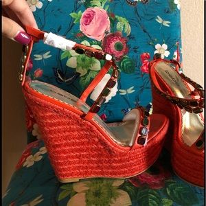 Bebe Summer Beaded Wedge Sandals